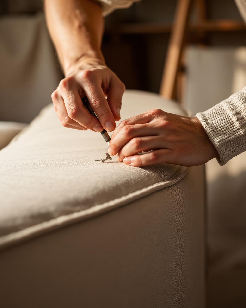 Handmatig stoffeerwerk aan een boxspring